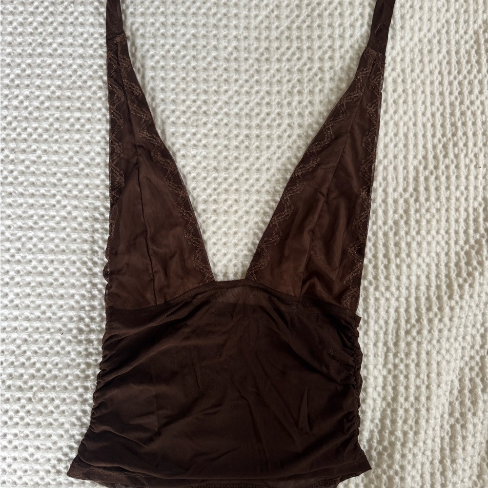 Tiger Mist Brown plunge top